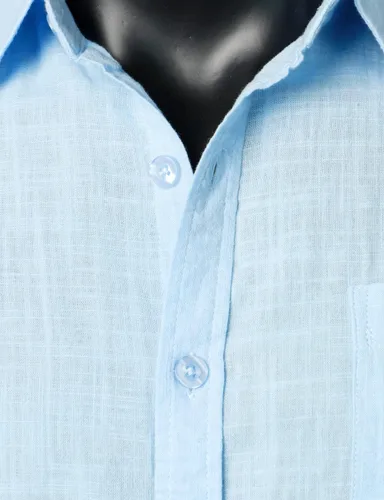 Vista 6 de ZEROYAA Camisas de manga corta con botones y algodón y lino para hombre, ligeras, con bolsillo