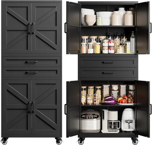Vista 30 de Yizosh Small Metal Garage Storage Cabinet,Kitchen Pantry Storage Cabinet Negro