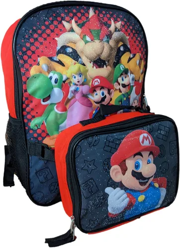 Vista 2 de Ruz Mochila Super Mario de 16 pulgadas con lonchera desmontable a juego