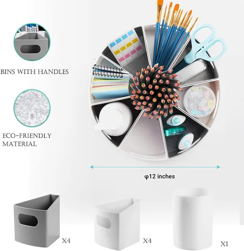 Vista 4 de MeCids Organizador de almacenamiento giratorio de 360 grados, organizadores de escritorio, soporte para bolígrafos – 12 pulgadas estilo Lazy Susan