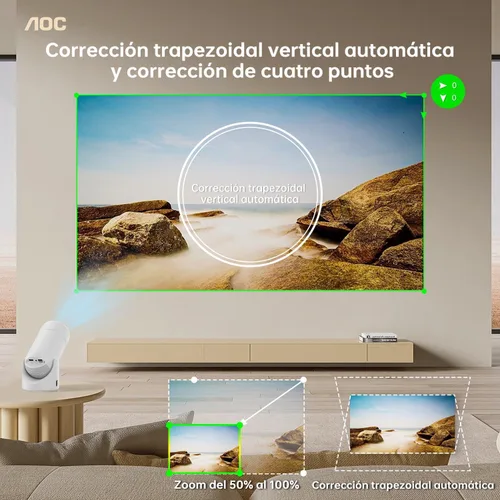 Vista 8 de AOC Mini proyector con WiFi y Bluetooth, proyector inteligente Full HD 4K compatible con ajuste de rotación de 180°, 220 ANSI, 8000 lúmenes