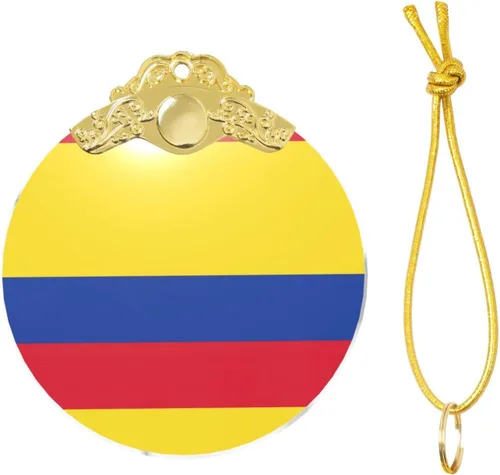 Vista 2 de Bandera de Colombia imprimir cristal redondo adorno de Navidad, colgante de cristal, decoración del árbol de Navidad o regalo