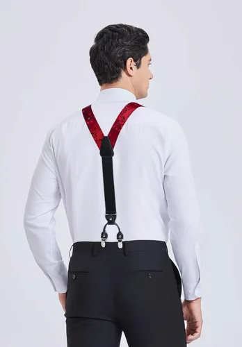 Vista 3 de HISDERN Tirantes para hombre Paisley Floral Pajarita Tirantes Bolsillo Cuadrado Conjuntos Ajustable Forma Y 6 Clips Tirantes de Boda