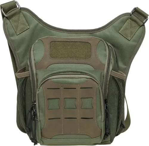Vista 18 de Bolso de mensajero de lona vintage para hombre, bolso de mensajero de retazos de cuero en el pecho