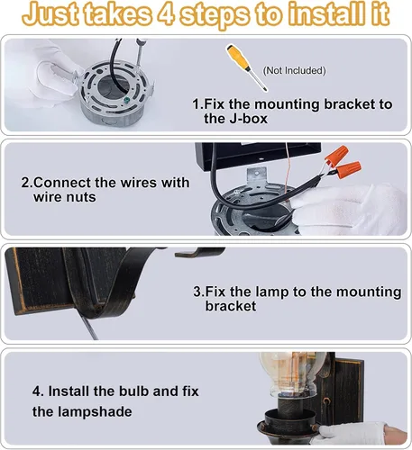 Vista 7 de Yisuro Aplique de Pared con Cable, Aplique de Pared de Bronce Cepillado con Cable para Interior, Lámparas de Pared Retro Rústicas con Vidrio Ámbar