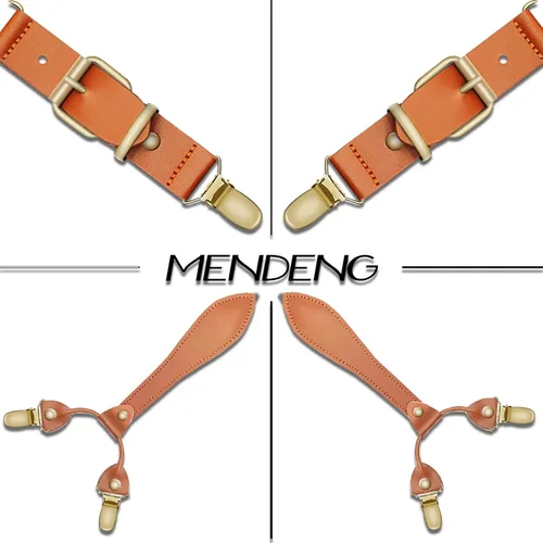 Vista 4 de MENDENG Tirantes ajustables para hombres Clips de metal de bronce con cuero