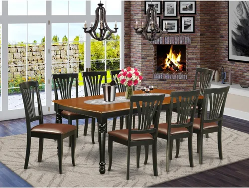 Vista 2 de East West Furniture DOAV9-BCH-LC - Juego de mesa de comedor de 9 piezas, incluye una mesa rectangular de madera con hoja de mariposa y 8 sillas