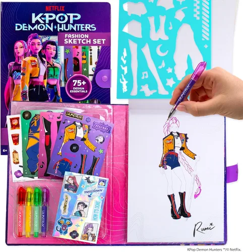 Vista 10 de Netflix Kpop Demon Hunters - Juego de diseño de moda HUNTR/X, kit de bocetos de moda, más de 25 elementos esenciales de diseño con calcomanías