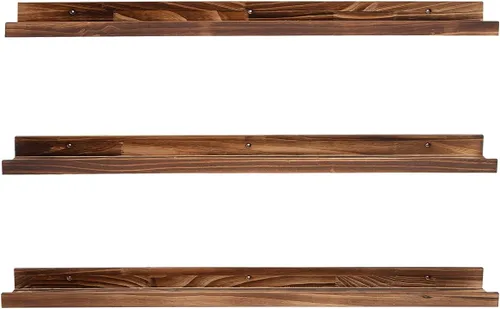 Vista 15 de MBYD Estantes flotantes de 36 pulgadas negros, estantes colgantes de madera, estante de repisa para fotos, estantes de repisa para fotos para pared