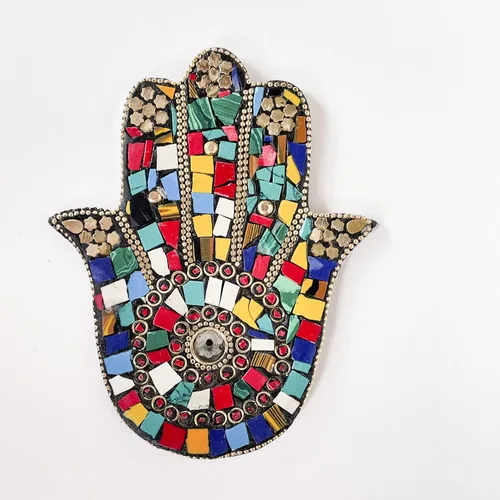Vista 9 de Verde - Soporte para incienso de mano Hamsa - Mosaico Piedras