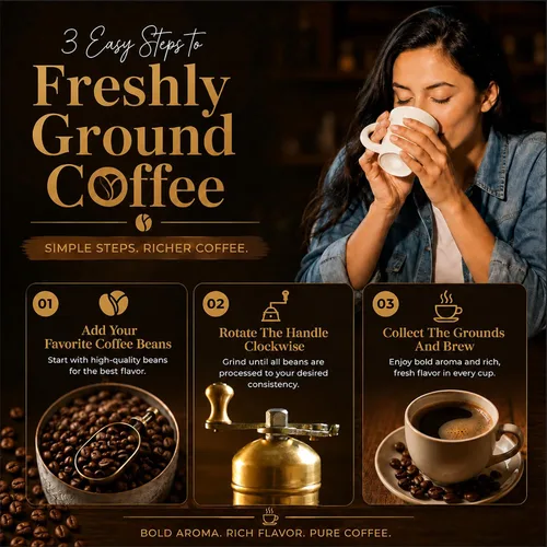 Vista 7 de Sozen - Molinillo de café manual de latón, molinillo de manivela ajustable para café turco, espresso y prensa francesa (6.4 pulgadas, latón clásico)