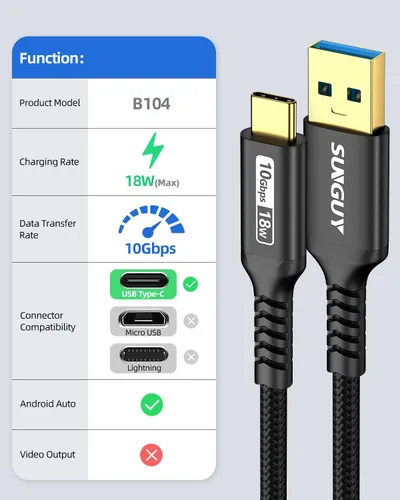 Vista 2 de SUNGUY Cable USB Android Auto de 10Gbps de 6 pulgadas/0.5 pies, Cable USB C 3.1 Gen2 3A de Transferencia de Datos, Cable USB C CarPlay de Carga