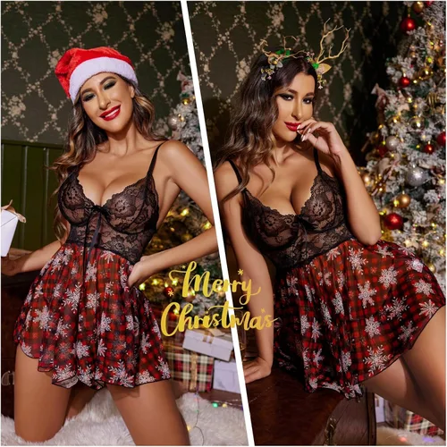 Vista 3 de Avidlove Lencería para mujer, babydoll de encaje, camisón de malla, camisón de noche, lencería seductora