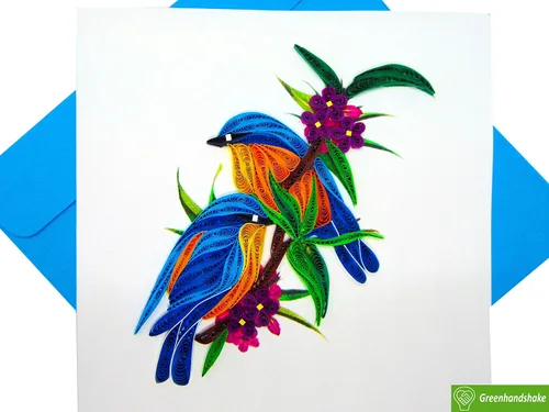 Vista 5 de Bluebirds, tarjeta de felicitación 3D, exclusiva dedicada a mano, tarjeta de felicitación de diseño para cumpleaños, día de San Valentín, día