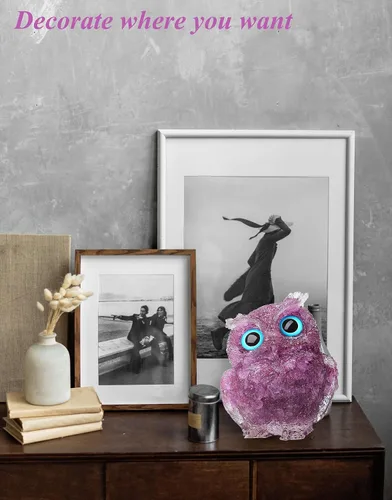 Vista 4 de LAIDANLA Estatua de Búho de Amatista de 2.4" Cristal Curativo Natural Figura de Búho Animal Morado Lindo Escultura de Bolsillo Reiki Energía