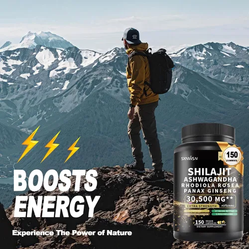 Vista 2 de Complejo Shilajit con Ashwagandha Rhodiola Rosea Ginseng Cordyceps - Suplemento mineral para resistencia e inmunidad, apoya la vitalidad