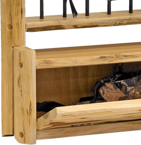 Vista 4 de Rush Creek Creations Estante rústico de almacenamiento de pared con 2 lazos compuestos – 12 flechas con compartimento para accesorios – hecho a mano