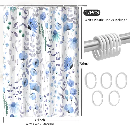 Vista 7 de QiyI Cortina de ducha floral de acuarela, cortina de baño de primavera con estampado de flores, decoración del hogar, lavable a máquina, cortina
