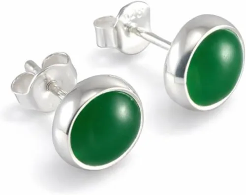 Vista 19 de Aretes de plata de ley 925 maciza hechos a mano con piedras preciosas redondas para mujeres y hombres, disponibles en piedras azules, negras