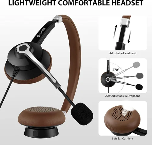 Vista 3 de Arama - Auriculares USB con micrófono para PC, USB-C/A y conector de 0.138 in Noise-canceling mic, Plug-and-play,Comfortable lightweight design