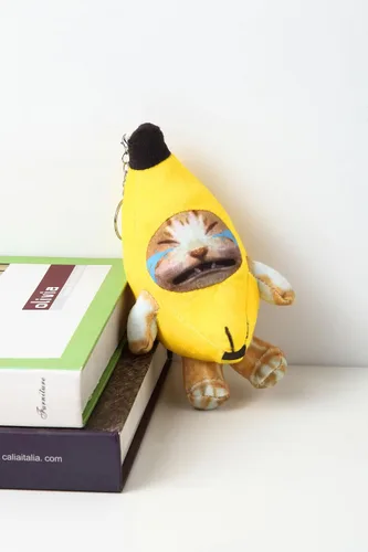 Vista 4 de Llavero de peluche de gato de plátano que llora, adornos divertidos felices del animal de peluche del gato del sonido del bebé