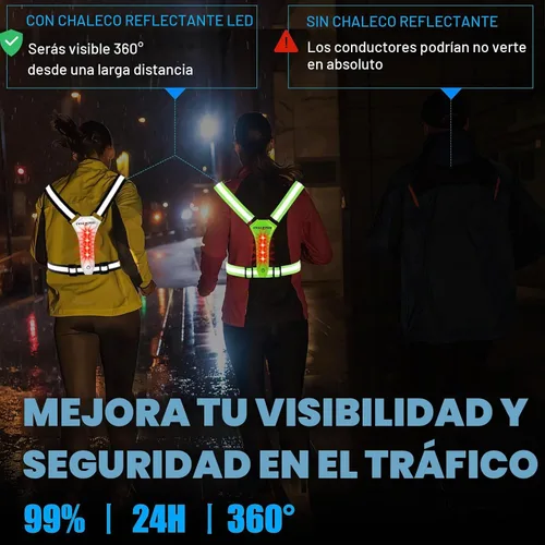 Vista 2 de Chaleco reflectante LED para correr, chaleco iluminado para caminar por la noche, alta visibilidad, recargable por USB, luces de correr ajustables