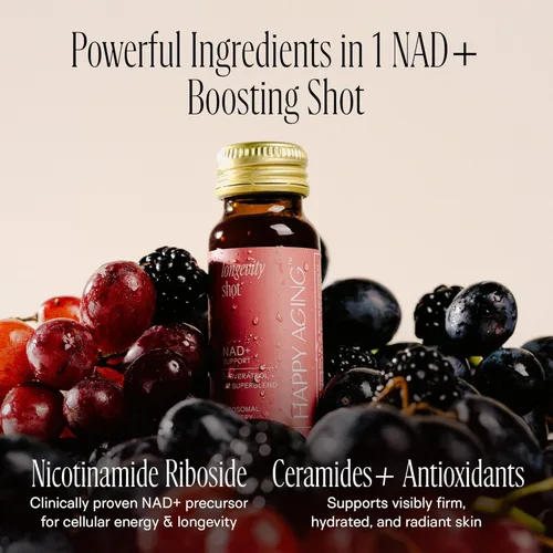 Vista 4 de Happy Aging Suplemento líquido NAD+ para mujeres Ribosida liposomal de nicotinamida y resveratrol inyecciones para energía, salud de la piel