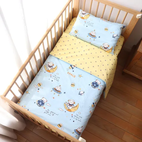 Vista 12 de Juego de ropa de cama de cuna 100% algodón para bebés, niños y niñas, 3 piezas, incluye funda de edredón, sábana bajera, funda de almohada Beige