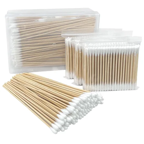 Vista 10 de Hisopos de algodón de bambú, 1000 unidades, capullos de algodón natural con caja de almacenamiento, palitos de bambú para el cuidado del oído