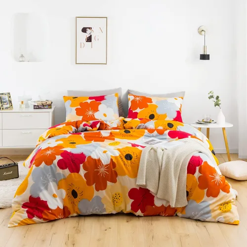 Vista 7 de Susybao - Juego de funda de plumón de 3 piezas 100 % algodón natural. Tamaño King Queen Juego de ropa de cama estampada en colores. 1 funda