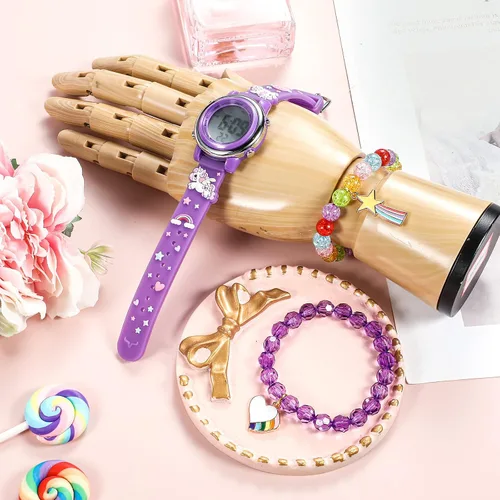 Vista 5 de 3 Pieces Kids Unicorn Watch and Unicorn Bracelet Waterproof Toddler Digital Watch Light Watch with Alarm Stopwatch Unicorn Christmas Valentine Day
