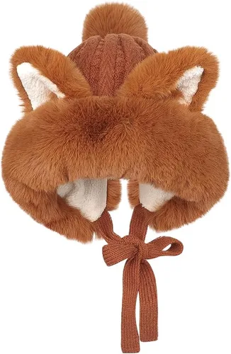 Vista 8 de Gorro de invierno de piel sintética para mujer, con orejas de gato de zorro, con orejera, pompón, sombrero de trampero de felpa cálida rusa