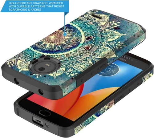 Vista 3 de Funda para Moto E4 Plus, Moto E Plus (4ª generación), Rosebono de doble capa a prueba de golpes, funda rígida vintage para Motorola Moto E4 Plus