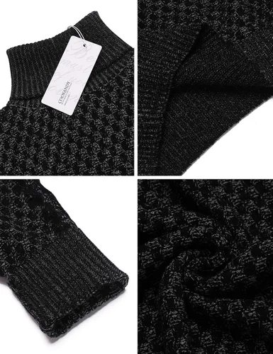 Vista 5 de COOFANDY Suéter de punto de cuello alto para hombre, ajuste delgado, térmico, acanalado, suéter
