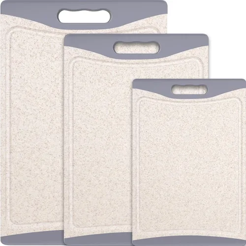 Vista 10 de Tablas de cortar extra grandes, tablas de cortar de plástico para cocina (juego de 3) tabla de cortar para lavavajillas con ranuras para jugos, asas