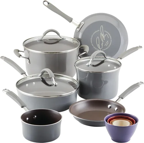 Vista 14 de Rachael Ray Cucina - Juego de ollas y sartenes antiadherentes, 10 piezas, color azul agave