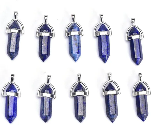 Vista 9 de Dije de bala de piedra de cuarzo auténtico, colgante de chakra de reiki, dijes de cristal a granel para fabricación de joyas 10 piezas amatista