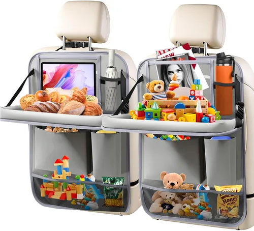 Vista 15 de Organizador de asiento trasero de automóvil, paquete de 2 organizadores de asiento trasero de automóvil con soporte para tableta de 11 pulgadas, 10