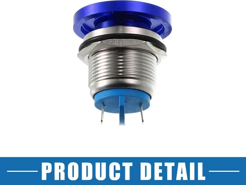 Vista 7 de Impermeable IP65 Momentaria Cabeza de Seta Interruptor de Botón para Coche Metal 0.748 in 3A 250V Botón Interruptor Azul (Juego de 2)