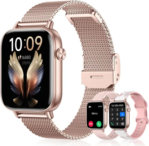 Vista 2 de Relojes inteligentes para mujer, reloj HD de 1.83 y 1.27 pulgadas con llamadas y mensajes/frecuencia cardíaca/sueño/ciclo femenino, reloj