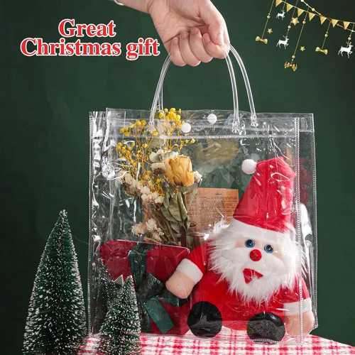 Vista 5 de BESARME Paquete de 30 bolsas de regalo transparentes de 11 x 11 x 4 pulgadas con asa, bolsas de plástico grandes para regalo, bolsas transparentes