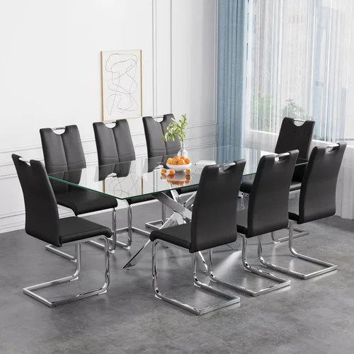 Vista 47 de Juego de mesa de comedor de 36 pulgadas para 4, moderna parte superior cuadrada de vidrio templado, mesa de patas de acero inoxidable con acabado