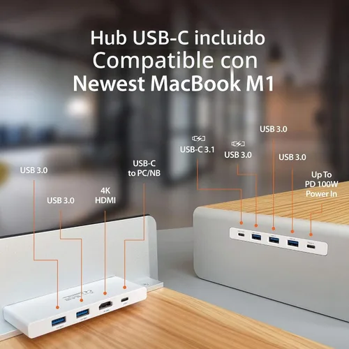 Vista 3 de j5create Soporte de monitor de madera con estación de acoplamiento USB tipo