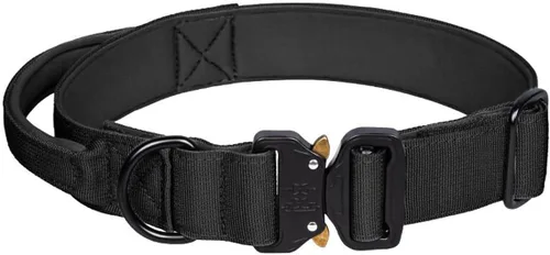Vista 14 de Collar táctico para perro, collar ajustable de nailon para entrenamiento militar con mango de control y hebilla de metal pesado para perros medianos