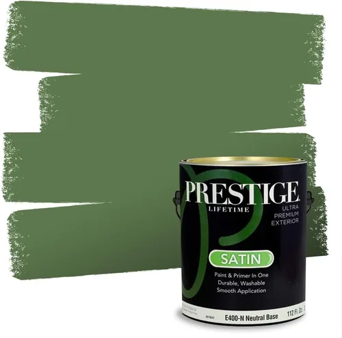 Vista 110 de PRESTIGE Pintura exterior e imprimación en uno, aloe, plano, 1 galón