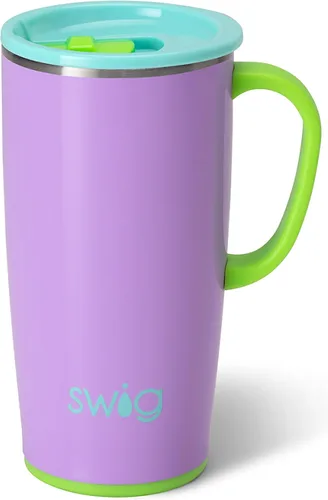 Vista 24 de Swig Life - Taza de viaje de 18 onzas, vaso con aislamiento con asa y tapa, apto para portavasos, apto para lavavajillas, de acero inoxidable, taza