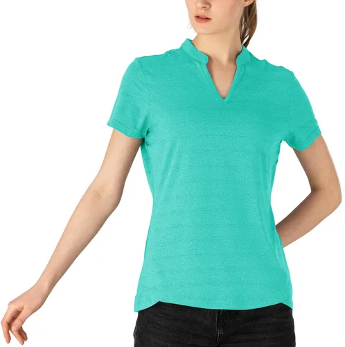 Vista 126 de Gopune Polo de golf con cuello en V para mujer, sin cuello, manga corta, ligera, de secado rápido, camisetas de tenis para correr