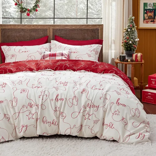 Vista 13 de Bedsure Juego de funda de edredón de Navidad tamaño individual, juego de ropa de cama festivo para niños con un diseño reversible a cuadros