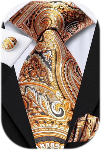Vista 43 de Hi-Tie Conjunto de corbatas de seda con estampado paisley para hombre, pañuelo de bolsillo y gemelos, conjuntos de corbata formal para negocios a