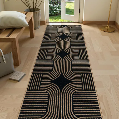 Vista 104 de Lahome Tapetes geométricos para puerta de interior para entrada, alfombra antideslizante lavable de 2 x 3 negro / neutro